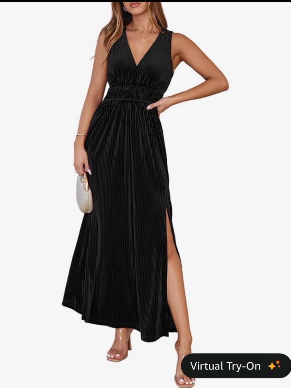 Sleeveless V-Neck Black Maxi Dress with Side Slit